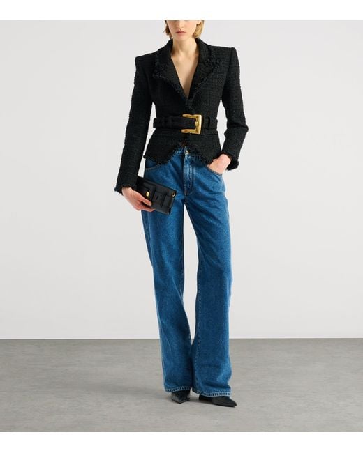 Balmain Black Tweed Belted Blazer