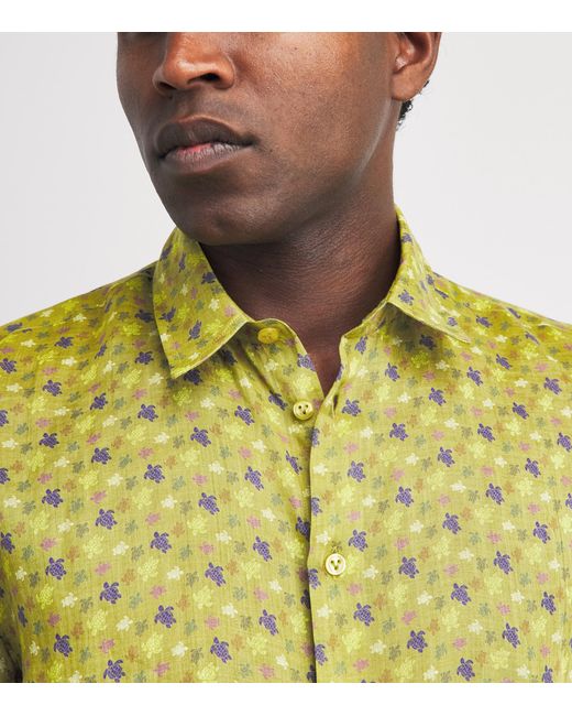 Vilebrequin Yellow Ramie Turtle Print Shirt for men