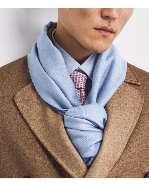 Brioni Blue Linen-Silk Logo Scarf for men