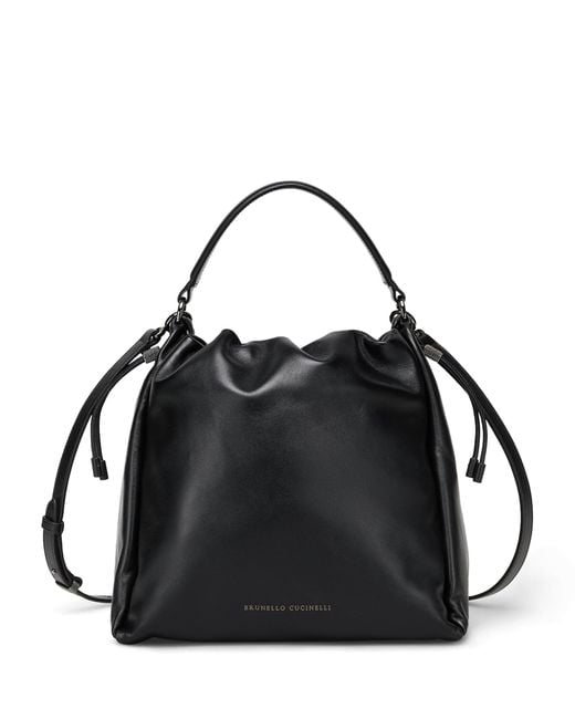 Brunello Cucinelli Black Medium Leather Mellow Bucket Bag