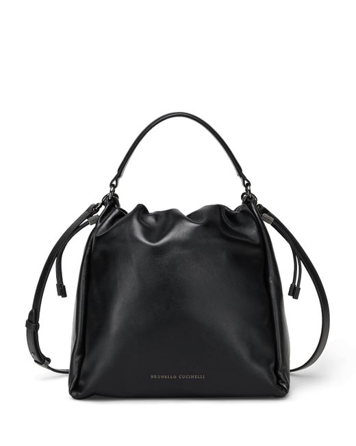 Brunello Cucinelli Black Medium Leather Mellow Bucket Bag
