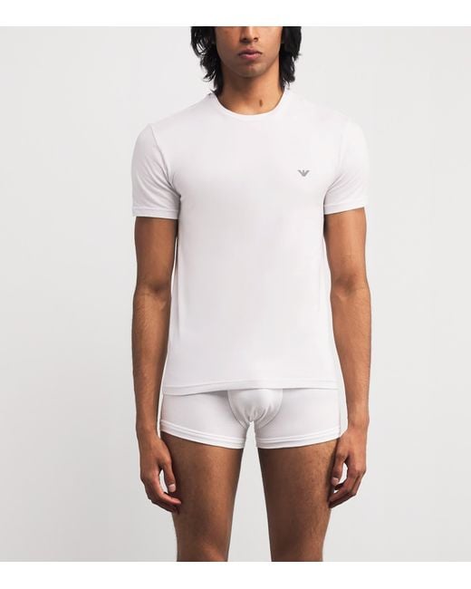 Emporio Armani White Stretch-Cotton Eagle Logo Crew-Neck T-Shirt for men