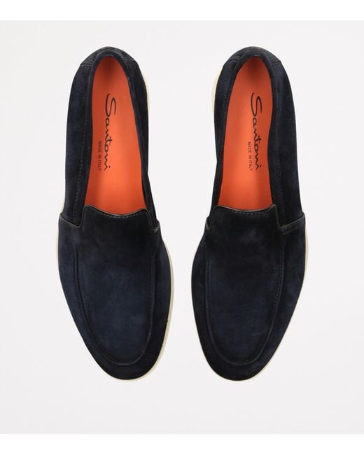 Santoni Blue Suede Malibu Loafers