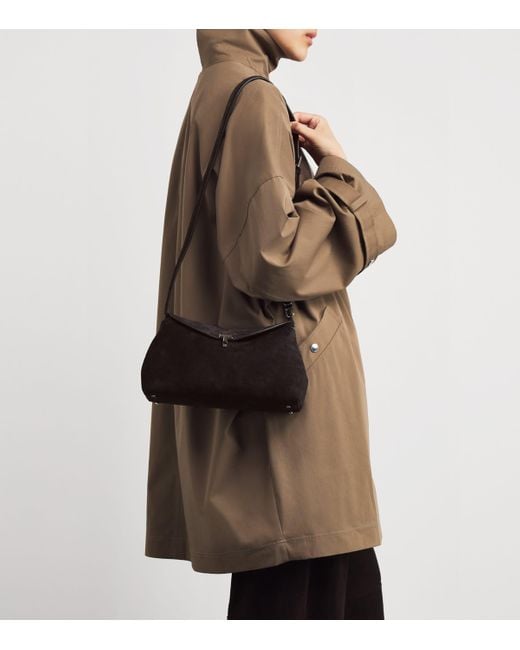 Totême Black Suede T-Lock Clutch Bag