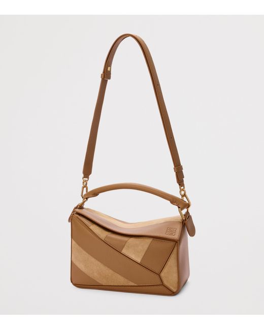 Loewe Brown Small Leather Stripe Puzzle Edge Top-Handle Bag