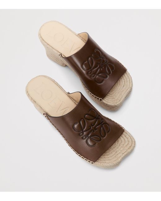 Loewe Brown Leather Petal Espadrille Wedge Sandals 80