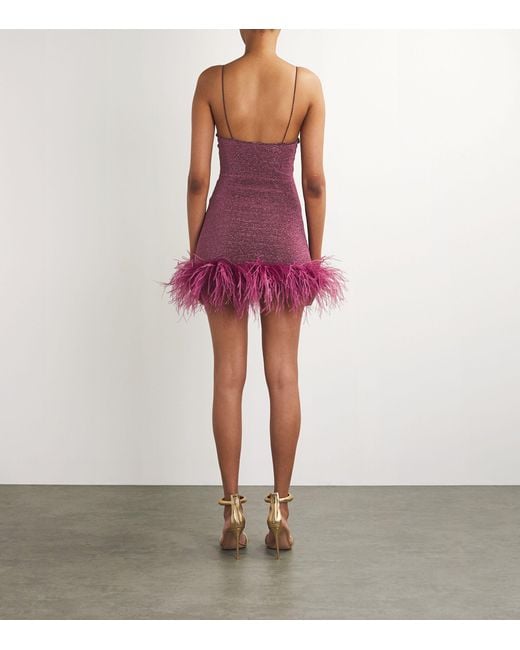 Oseree Purple Feather-trim Lumière Mini Dress