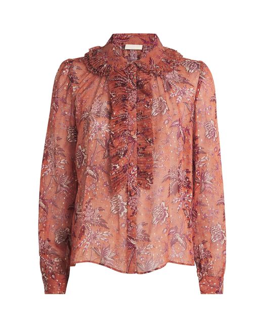 Ulla Johnson Pink Silk-Blend Ruffle-Detail Nina Blouse