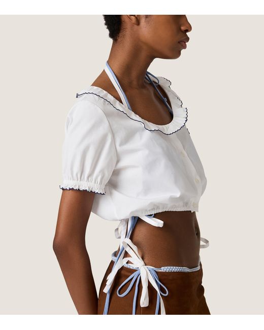 Miu Miu White Cotton Embroidered Crop Top