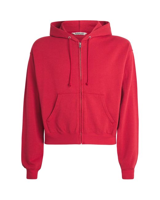 Auralee Red Cotton-Wool-Silk Zip-Up Hoodie for men