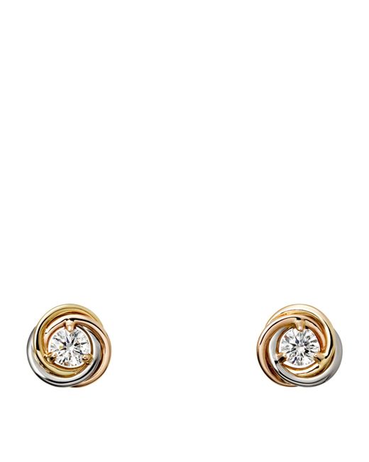 Cartier Metallic White, Yellow, Rose Gold And Diamond Trinity Stud Earrings