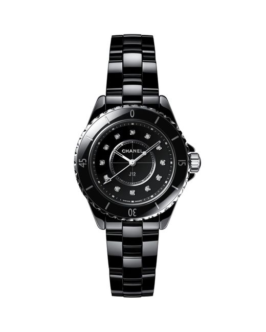 Chanel Black Ceramic, Steel And Diamond J12 Watch 33mm