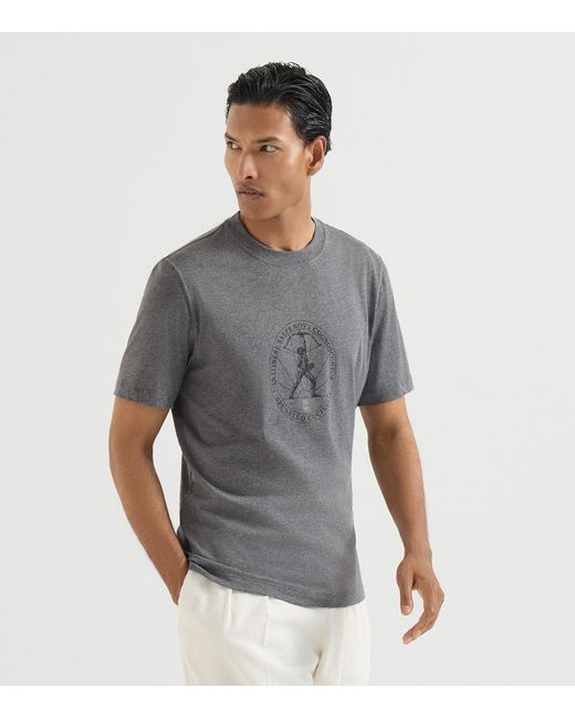 Brunello Cucinelli Gray Cotton Graphic Print T-Shirt for men