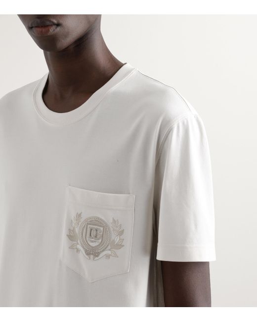 Dolce & Gabbana White Cotton Logo-Pocket T-Shirt for men