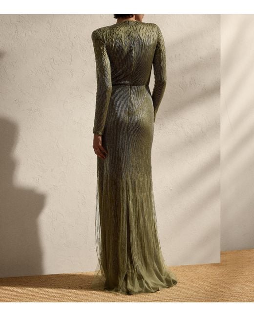 Ralph Lauren Green Beaded Stacy Maxi Dress