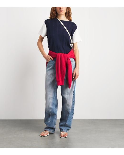 Sandro Blue Pointelle Layered Sweater