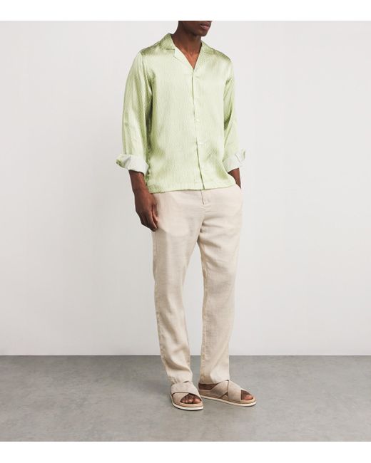 Frescobol Carioca Green Silk Copa Print Safra Shirt for men