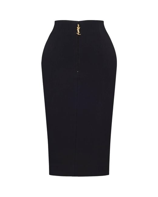 Saint Laurent Black Satin Cassandre Midi Skirt