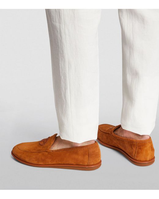 Giorgio Armani Brown Suede Logo Loafers for men