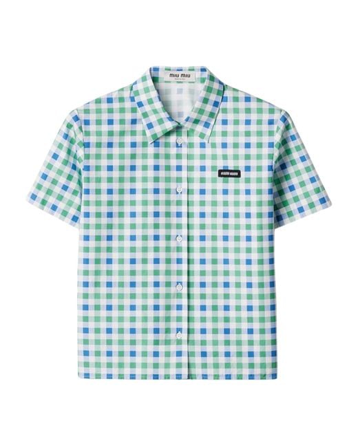 Miu Miu Blue Cotton Poplin Gingham Shirt