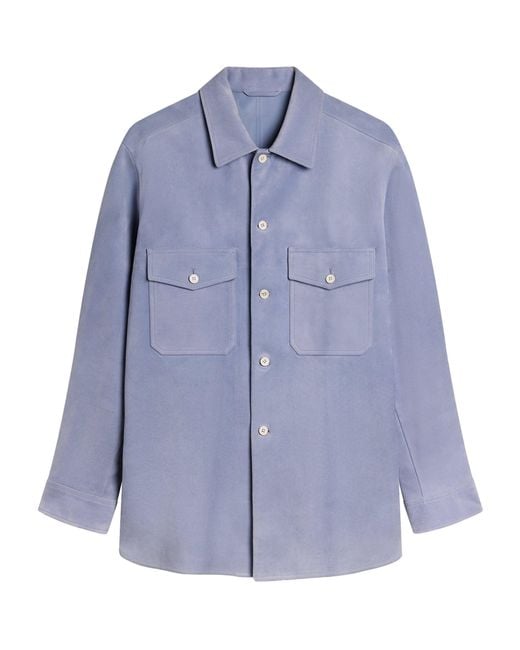 Dunhill Blue Suede Overshirt for men