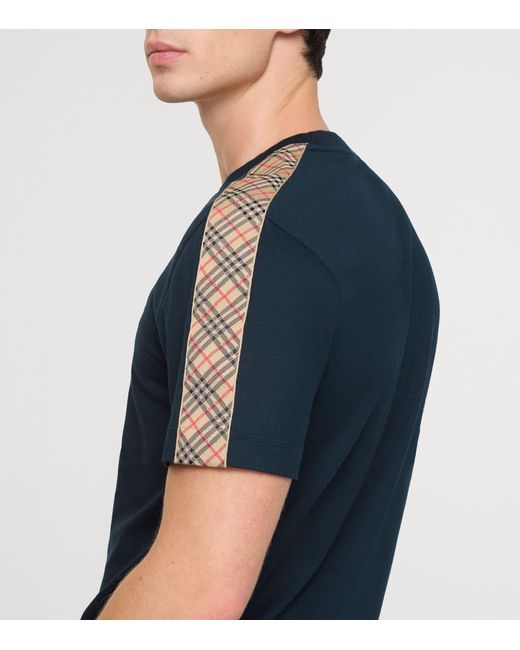 Burberry Black Cotton Check-Trim Slim T-Shirt for men