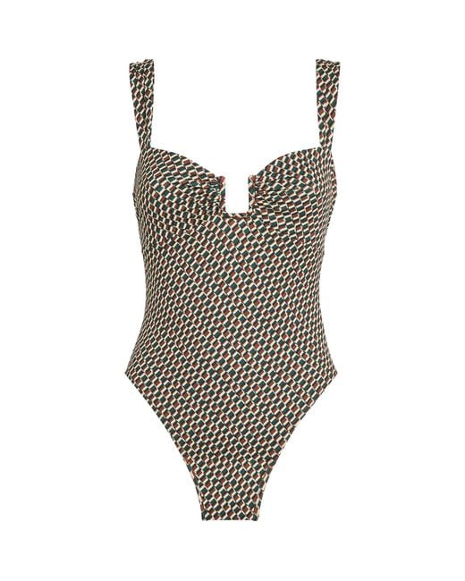 Away That Day Brown Geometric Print High-Leg Cannes Swimsuit