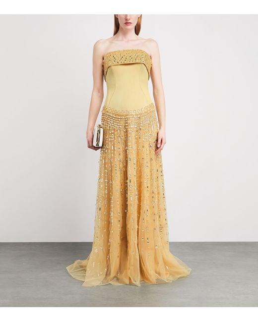 Georges Hobeika Metallic Embellished Strapless Gown