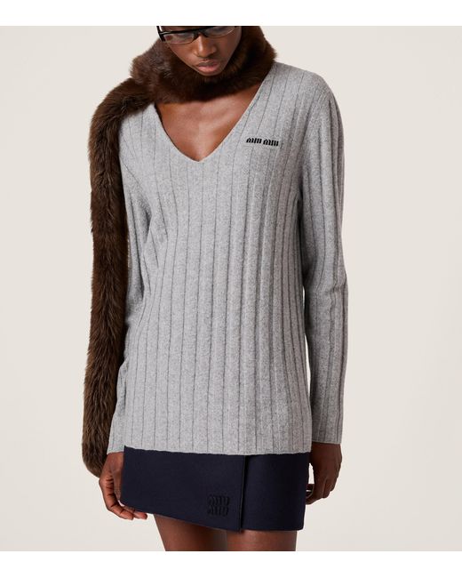 Miu Miu Blue Wool-Cashmere Reversible Mini Skirt
