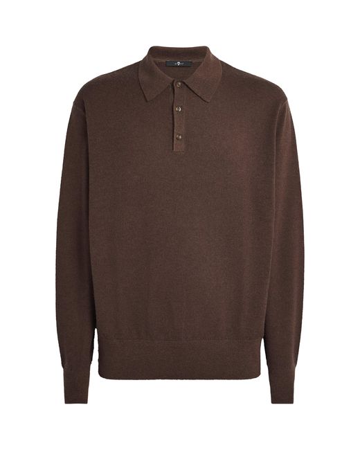 7 For All Mankind Brown Wool-Cashmere Long-Sleeve Polo Shirt for men