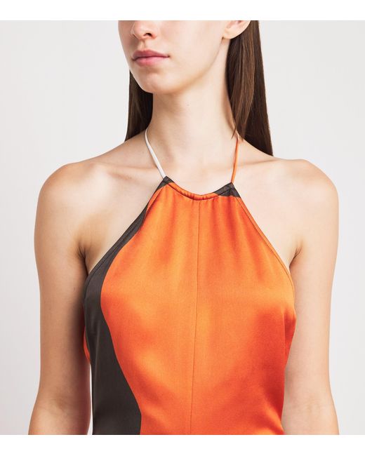 Victoria Beckham Red Halterneck Printed Midi Dress