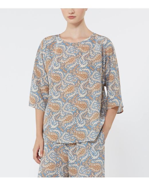 Weekend by Maxmara Blue Silk Paisley Blouse