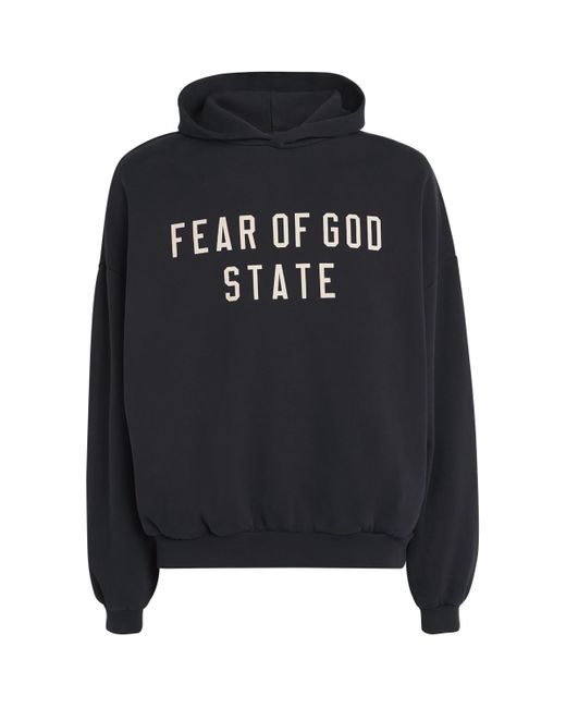 Fear Of God Black Cotton State Logo Hoodie for men
