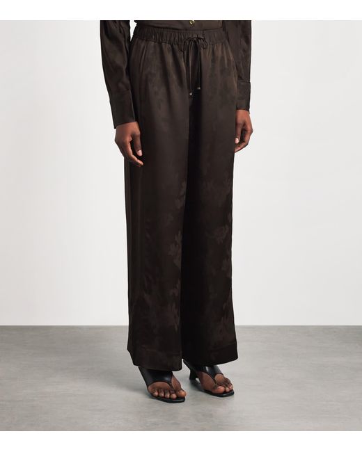 Ganni Brown Satin Jacquard Drawstring Trousers