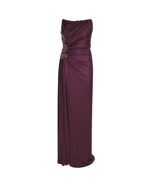 Costarellos Purple Embellished Lorinne Gown