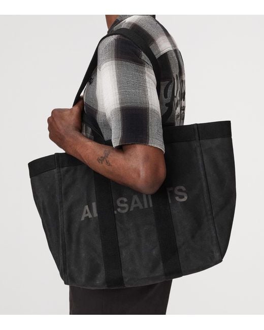 AllSaints Black Organic Cotton Canvas Layo Tote Bag for men