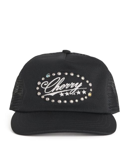 CHERRY LA Black Canvas Logo Embroidery Trucker Cap for men