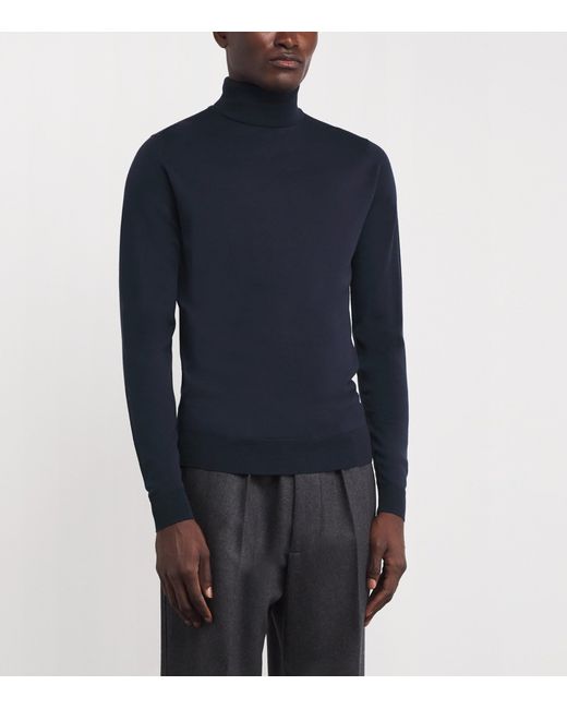 John Smedley Blue Merino Wool Cherwell Rollneck Sweater for men