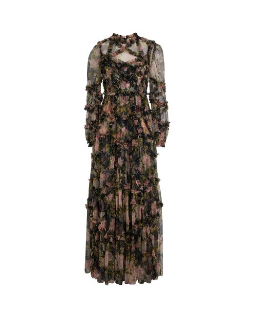 Needle & Thread Black Floral English Rose Gown
