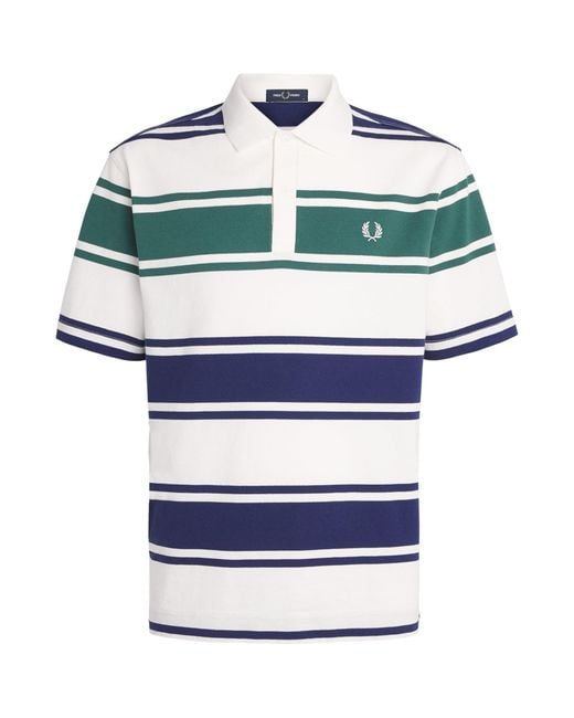 Fred Perry Blue Cotton Stripe Polo Shirt for men