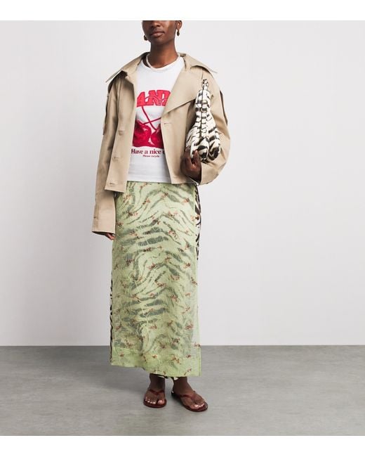 Ganni Green Printed Midi Wrap Skirt