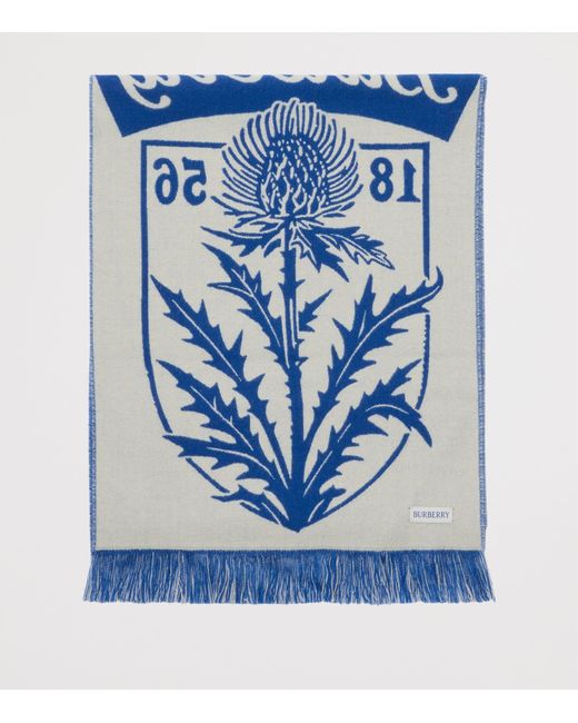 Burberry Blue Wool Thistle Shield Scarf