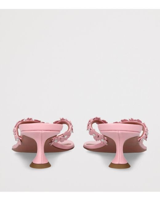 AMINA MUADDI Pink Leather Flower-Applique Gigi Heeled Sandals 45