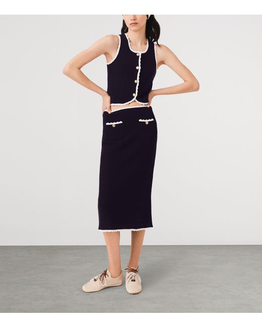 Maje Blue Knitted Midi Skirt