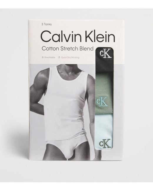 Calvin Klein Blue Stretch-Cotton Vests for men