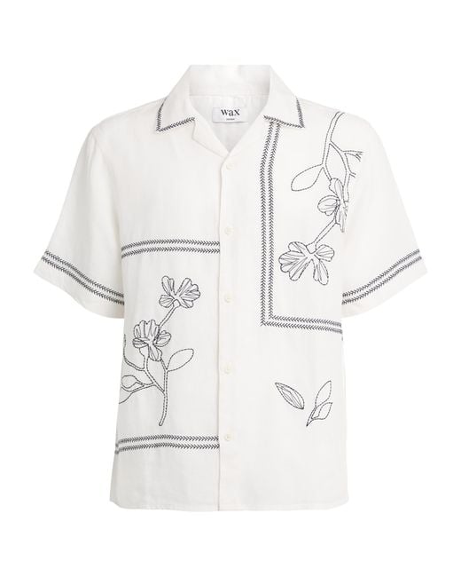 Wax London White Linen Embroidered Didcot Shirt for men