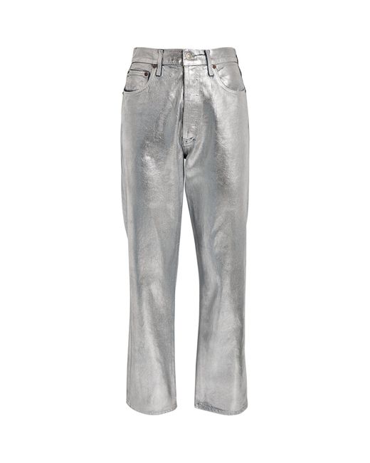 Agolde Gray Coated 90s Pinch-waist Straight Jeans