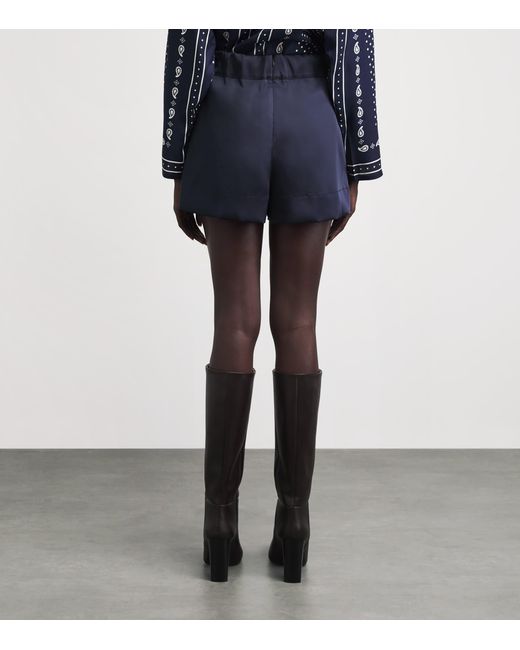 Maje Blue Satin Belted Shorts