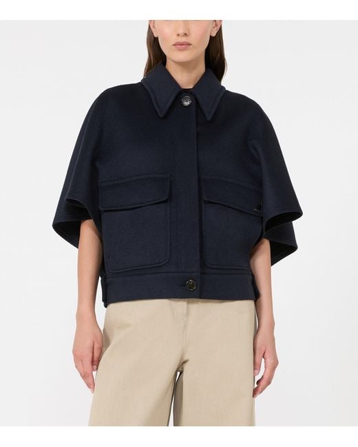 Max Mara Blue Cashmere Cape Jacket