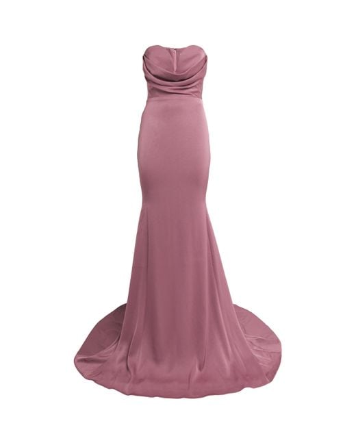 Alex Perry Purple Satin Crepe Draped Gown